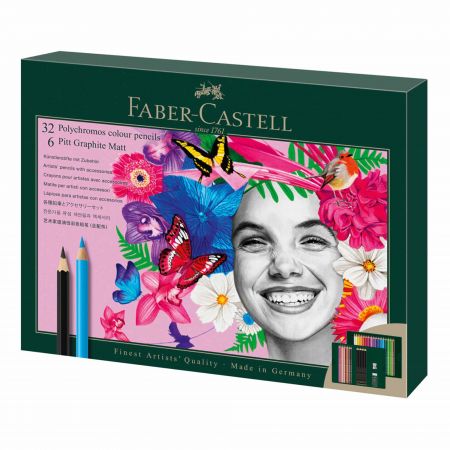 Creioane colorate Polychromos FABER-CASTELL, 32 buc/set + 6 graf
